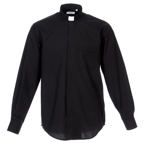 camisa-clergyman-manga-larga-mixto-algodon-negra